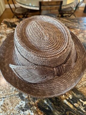 Woven Straw Fedora Hat in Chocolate Brown